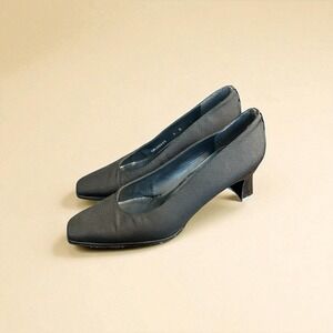 Women's Stuart Weitzman Black Fabric Block Heel‎ Pumps Size 8 B Square Toe